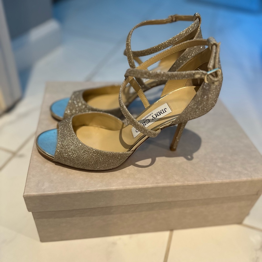 Jimmy Choo platinum ice Strappy Heels